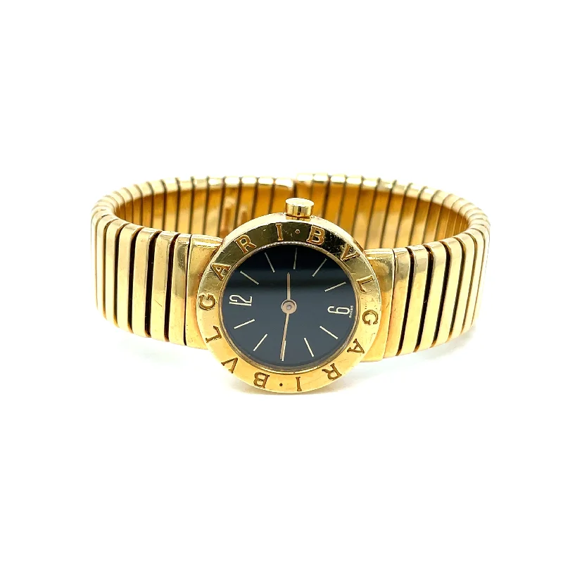 Classic Analog Watches With Leather Straps-Bulgari Tubogas 18k Yellow Gold Watch