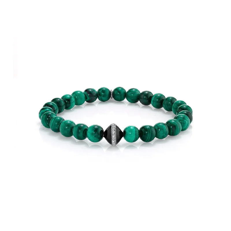 Women’s Fashionable Bangles And Bracelets-Mr. LOWE Malachite Bracelet With Diamond Enamel Bead