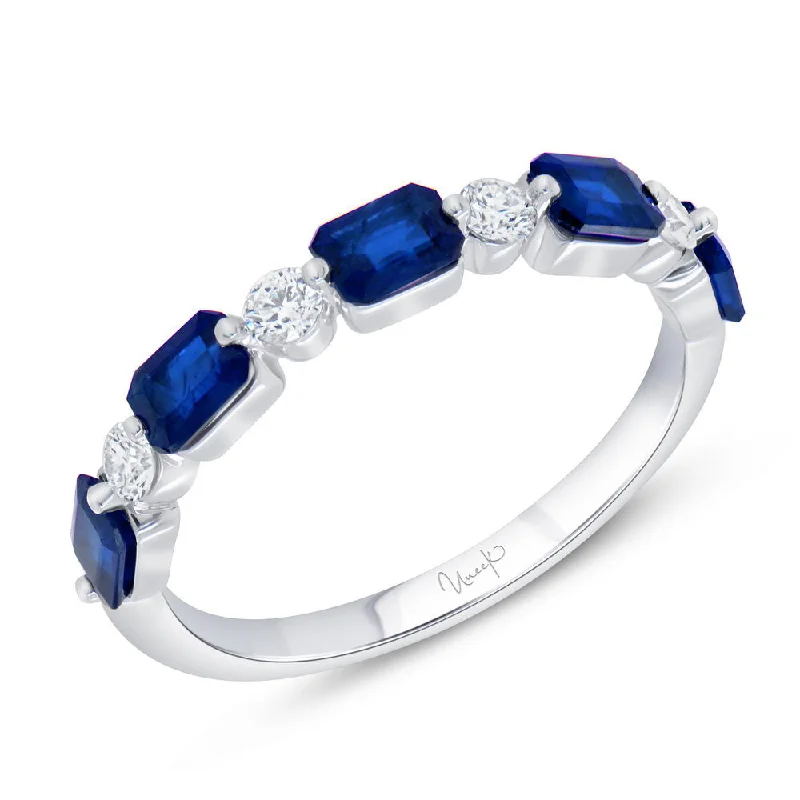 Custom Engagement Rings With Diamonds For Brides-Uneek Precious Collection 1-Row Emerald Cut Blue Sapphire Fashion Ring