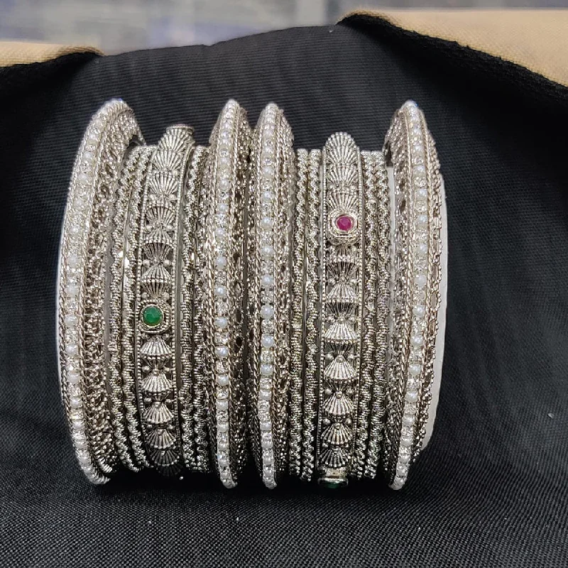 Sparkling Custom Wedding Bangles For Bridesmaids Jewelry-Pooja Bangles Silver  Plated Pota Stone And Pearl Bangles Set