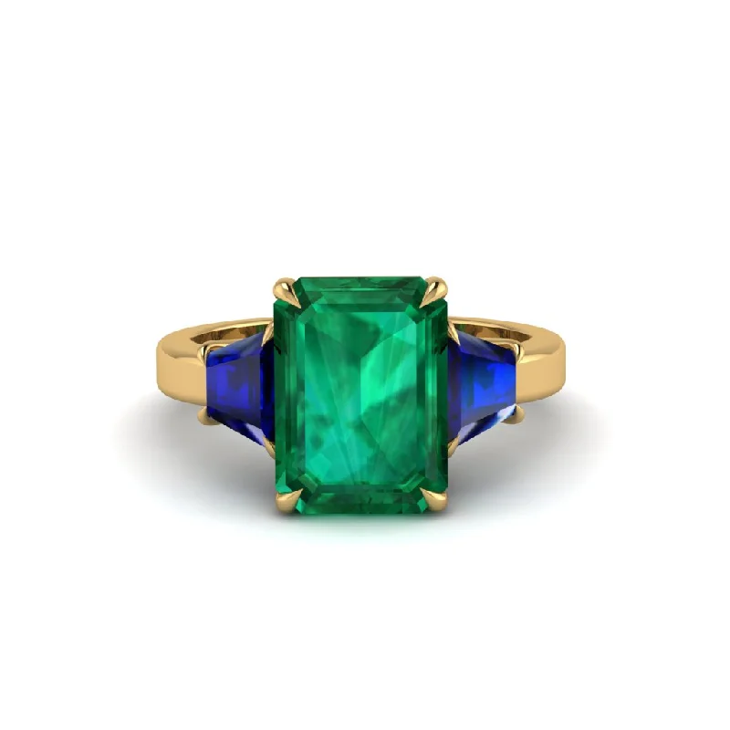 Custom Wedding Rings For Bridesmaids With Birthstones-Emerald Emerald Cut Three Stone Ring With Custom Baguette - Yvette No. 64