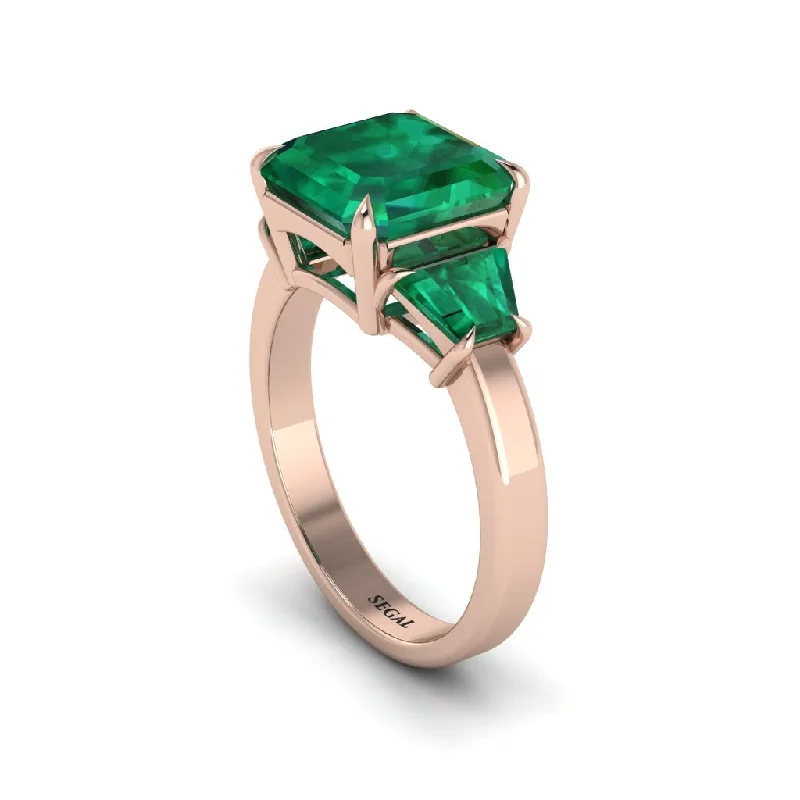 Trendy Wedding Bands For Minimalist Brides-Three Stone Emerald Engagement Ring - Bethany No. 20