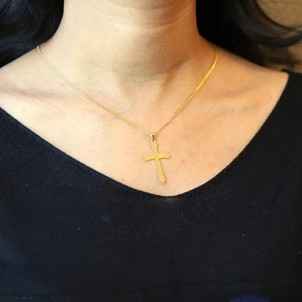 Personalized Family Necklace For Gifts-Gold Necklace (Chain with Stud Cross Shaped Pendant) 21KT - FKJNKL21KM8544