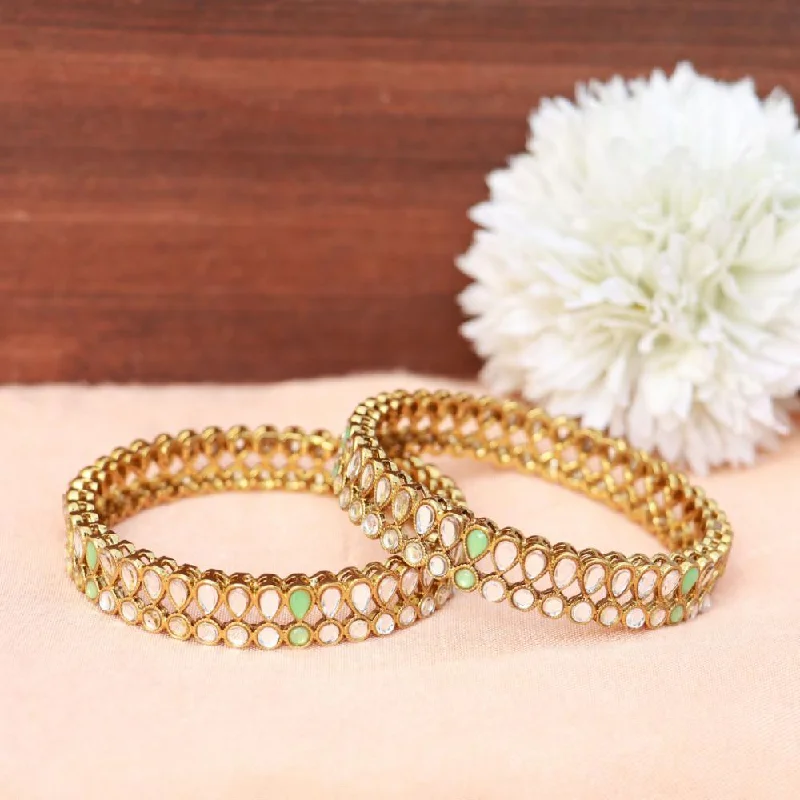 Sparkling Custom Wedding Bangles For Special Occasions-Etnico Gold Plated Plated Light Weight Traditional Kundan Studded Kada Bangles for Women (ADB323Min-a) (Set of 2)