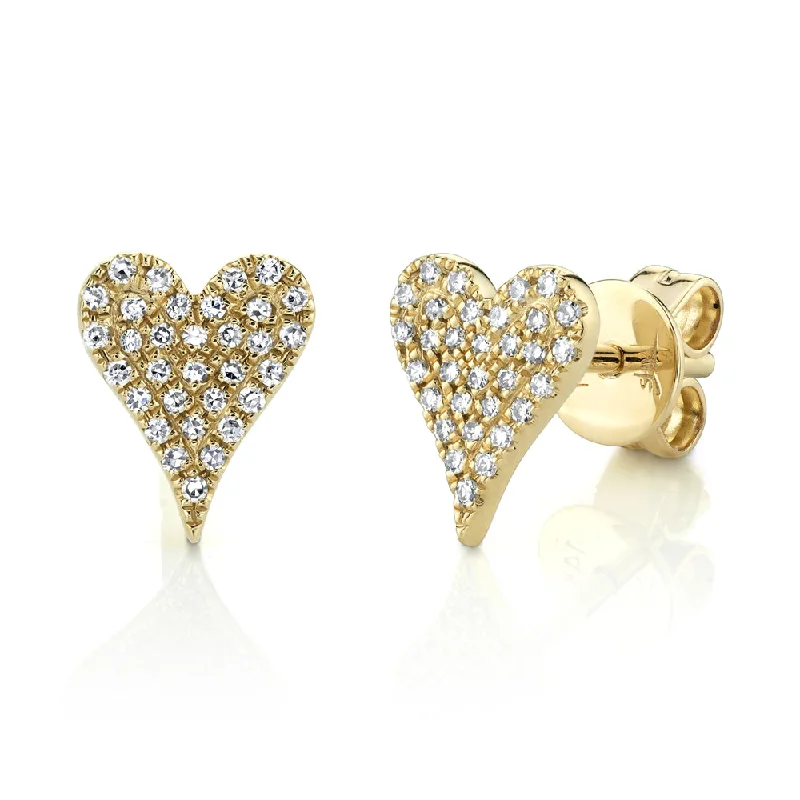 Vintage-Inspired Drop Earrings For Special Events-0.14ct Pave Diamond Heart Earrings