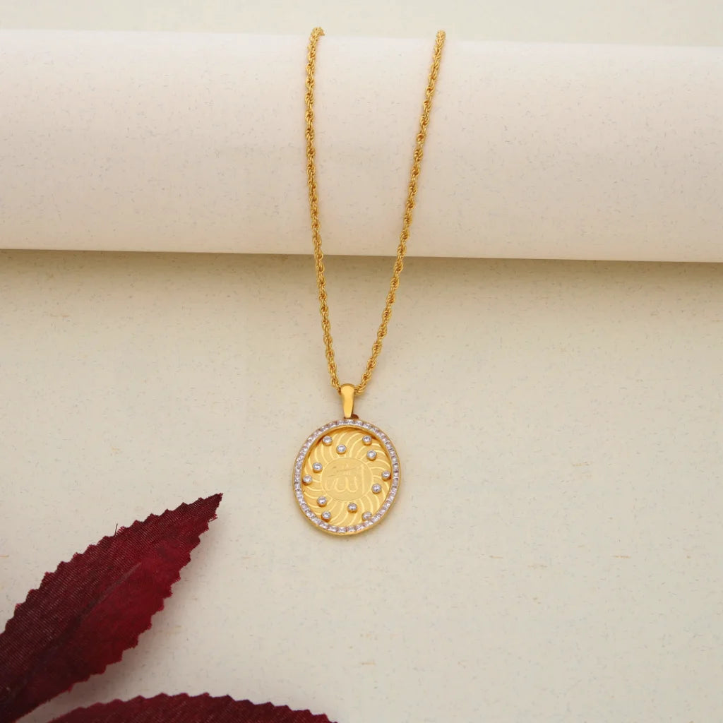 Long Pendant Necklace For Weddings-Gold Necklace (Chain With Dual Tone Gold Allah Pendant) 21KT - FKJNKL21K7581