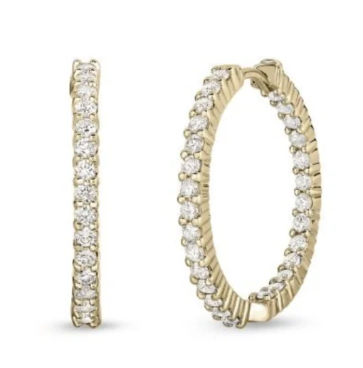 Custom Earrings With Your Initials-18Kt. Yellow Gold Diamond Perfect Hoop Earrings