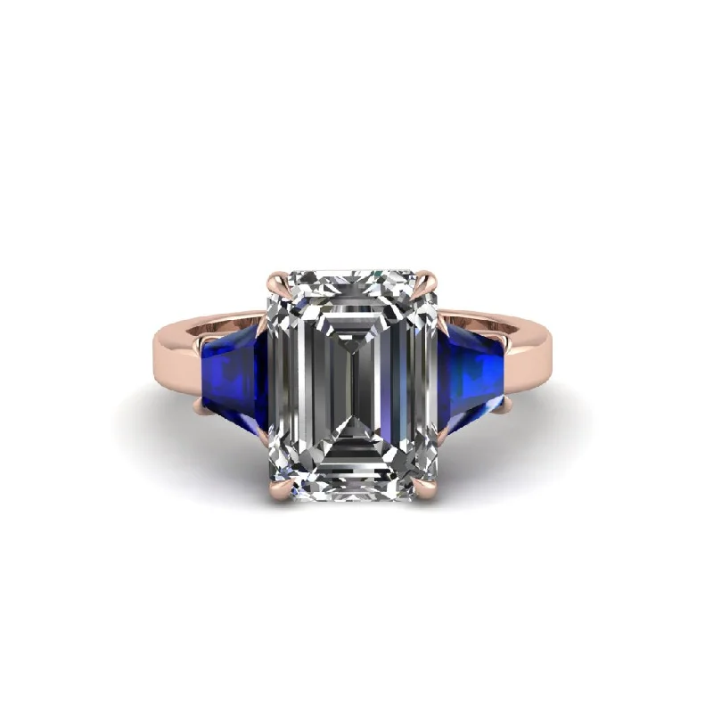 Personalized Engagement Rings With Custom Details-Diamond Emerald Cut Three Stone Ring With Custom Baguette - Yvette No. 62