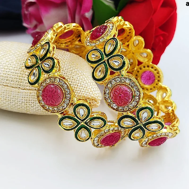 Trendy Custom Wedding Bangles For Bridesmaids Jewelry-Pooja Bangles Gold Plated Austrian Stone Bangles Set