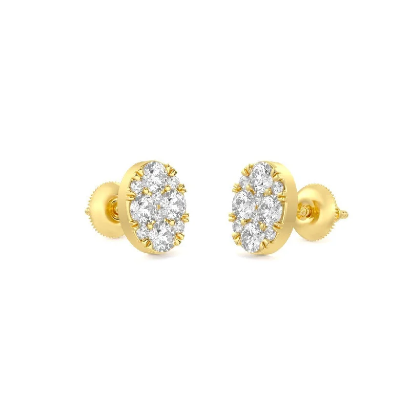 Large Gold Drop Earrings For Evening Wear-Oval Pave Earrings