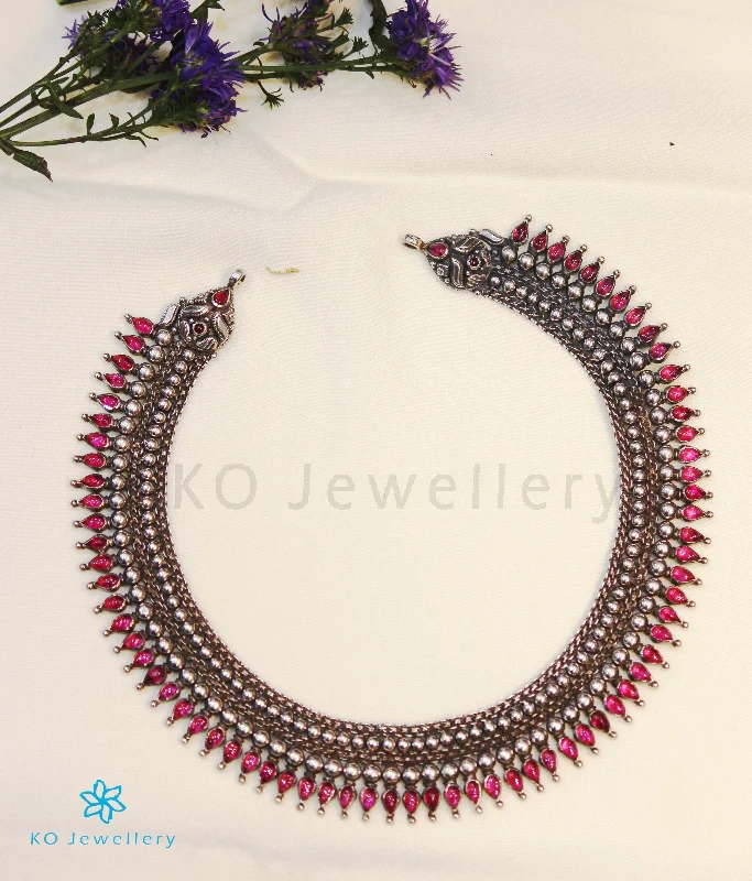 Elegant Long Necklace For Day Wear-The Kamala Silver Kempu Necklace (Oxidised)