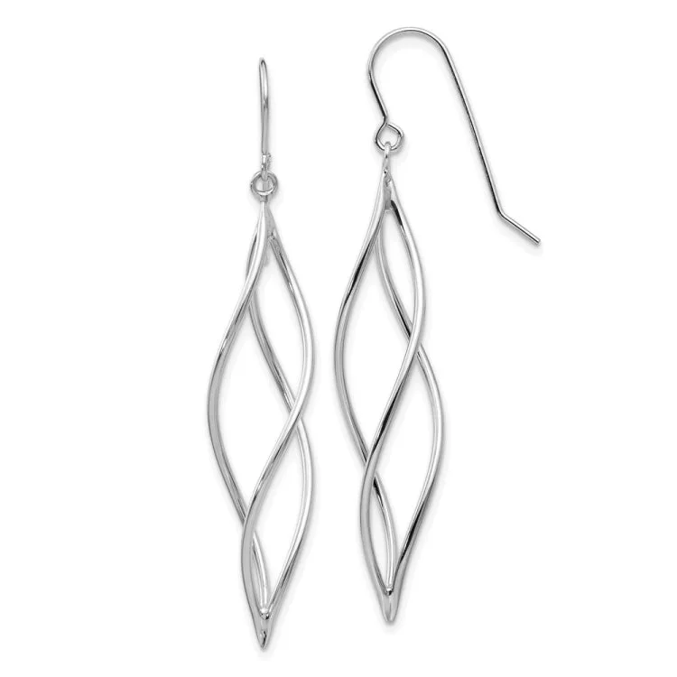 Elegant Teardrop Earrings For Casual Look-14k White Gold Polished Long Twisted Dangle Earrings