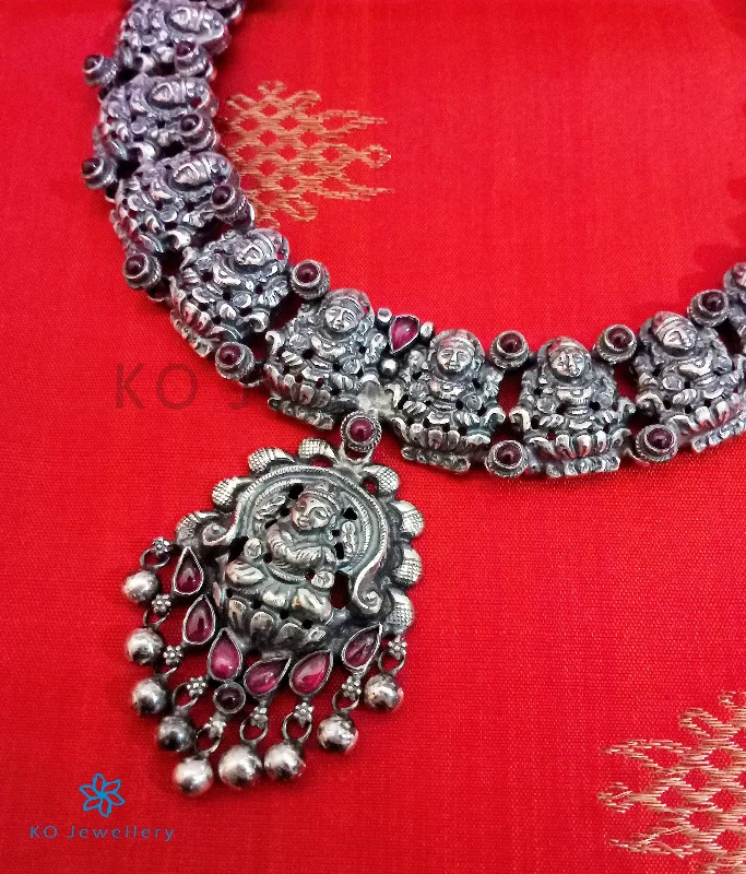 Classic Bar Necklace For Fashion-The Padmakshi Antique Silver Lakshmi Necklace (Oxidised)