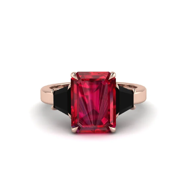 Sparkling Custom Engagement Rings For Modern Brides-Ruby Emerald Cut Three Stone Ring With Custom Baguette - Yvette No. 41