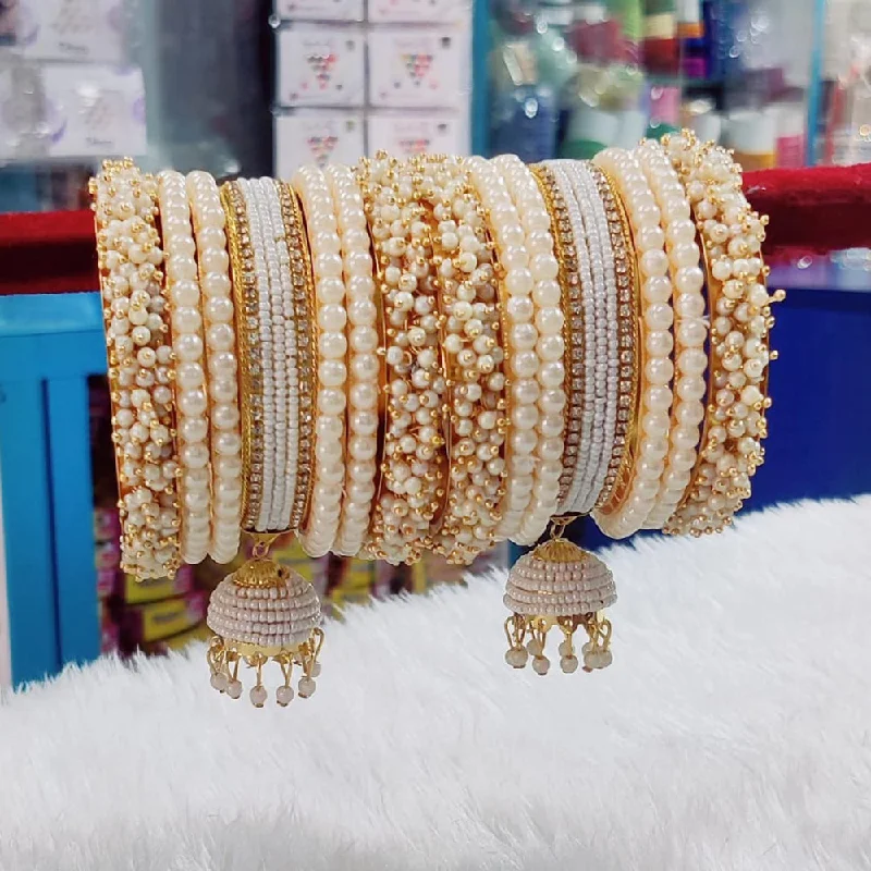 Elegant Custom Wedding Bangles For Bridesmaids Rings-Pooja Bangles Gold Plated Pearl  Bangles Set