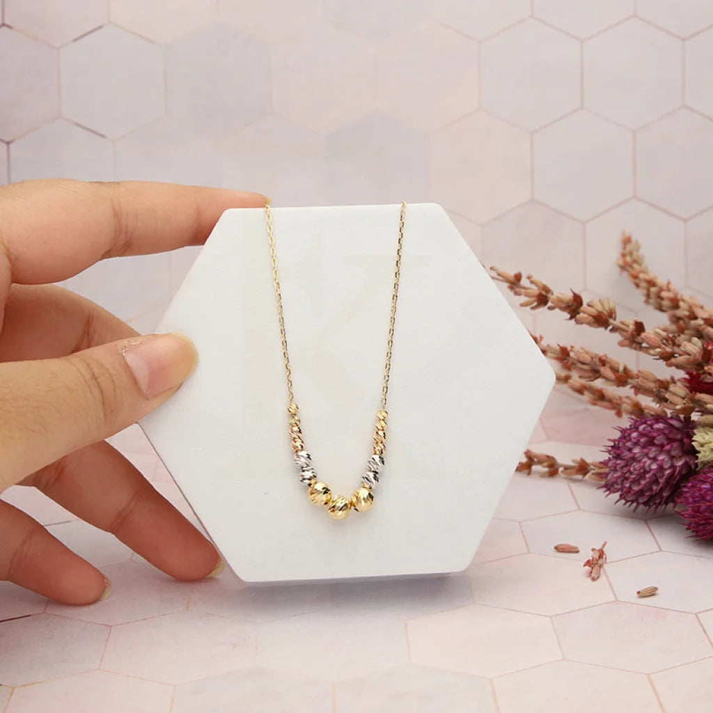 Sparkling Gemstone Necklace For Bridesmaids-Tri Tone Gold Beads Necklace 18KT - FKJNKL18K5277