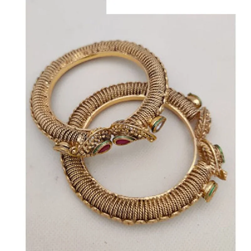 Trendy Wedding Bangles For Brides With Gemstones-Jewel Addiction Gold Plated Pota Stone Openable Bangles Set