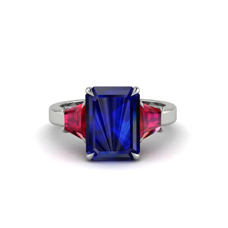 Trendy Gemstone Engagement Rings For Bridesmaids-Sapphire Emerald Cut Three Stone Ring With Custom Baguette - Yvette No. 60