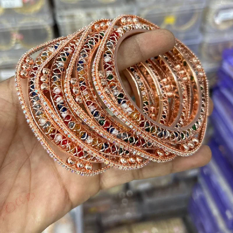 Personalized Custom Wedding Bangles For Timeless Jewelry-Kavita Art  Rose Gold Plated Austrian Stone Bangles Set