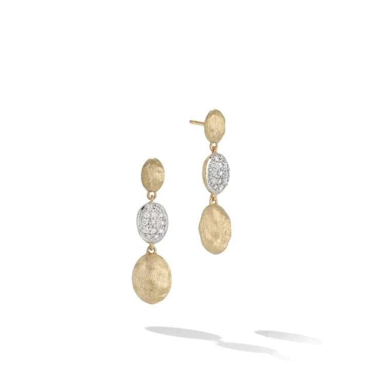 Customized Silver Earrings For Personalized Gifts-18kt Yellow Gold and Diamond Siviglia Collection Triple Drop Earrings