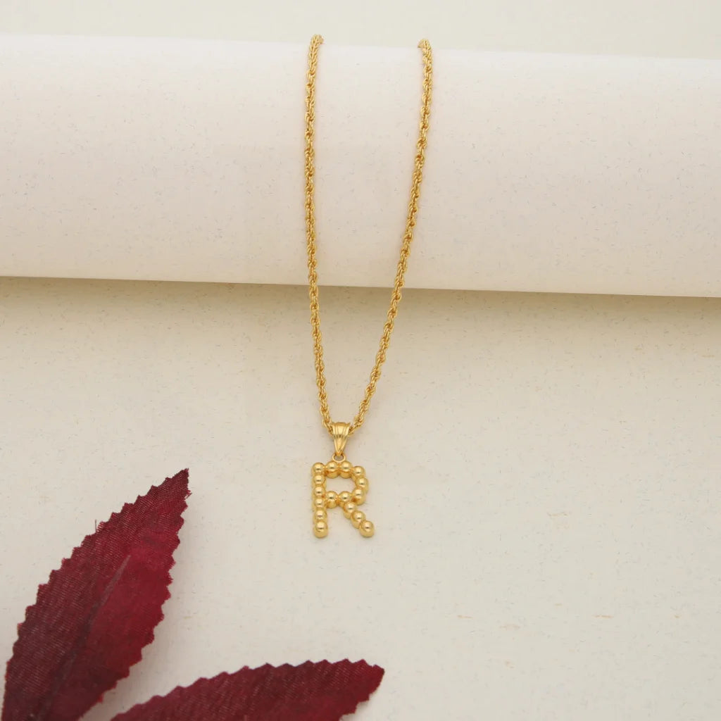 Trendy Pendant Necklace For Evening Parties-Gold Necklace (Chain with Gold Alphabet Pendant) 21KT - FKJNKL21K7536