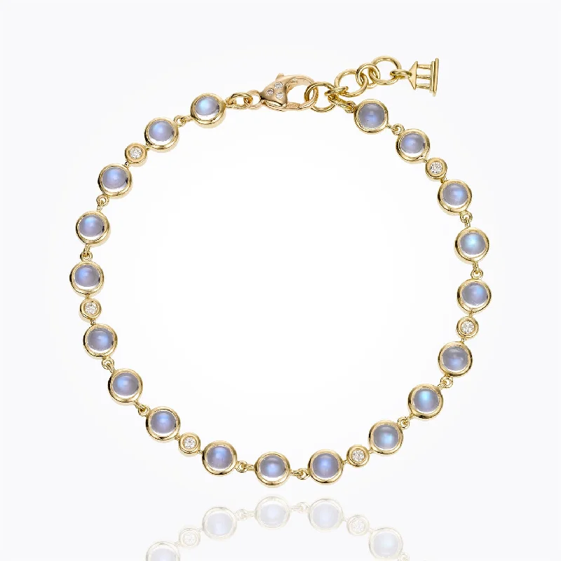 Gold Plated Charm Bracelets For Women-Moonstone and Diamond Bracelet