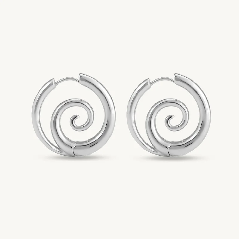 Large Statement Earrings For Bold Look-Spiral Serenity Silver Hoops Earrings