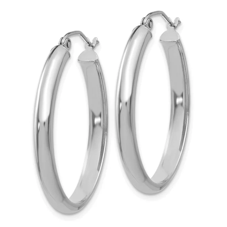 Geometric Earrings For Modern Fashion-14k White Gold Polished 3.5mm Oval Hoop Earrings