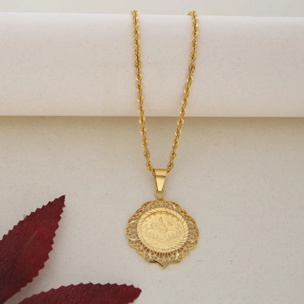 Simple Chain Necklace For Fashionable Look-Gold Necklace (Chain With Gold Hollow Shaped Pendant) 21KT - FKJNKL21K7685