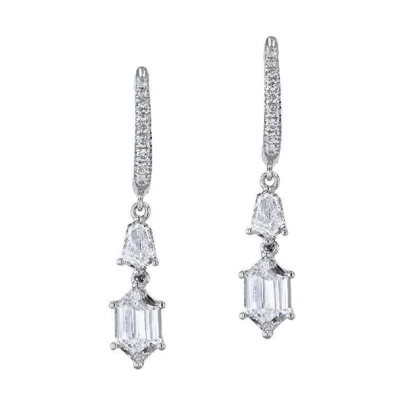 Large Drop Earrings For Fashionable Look-18kt White Gold Diamond Dangle Earrings