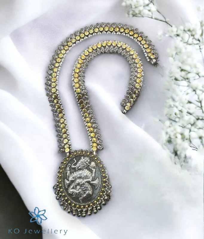 Personalized Nameplate Necklace For Special Events-The Dancing Silver Antique Ganesha Necklace