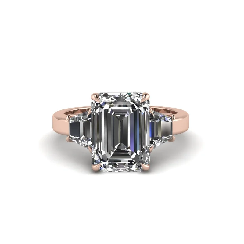 Sparkling Wedding Rings With Colored Diamonds-Diamond Emerald Cut Three Stone Ring With Custom Baguette - Yvette No. 2