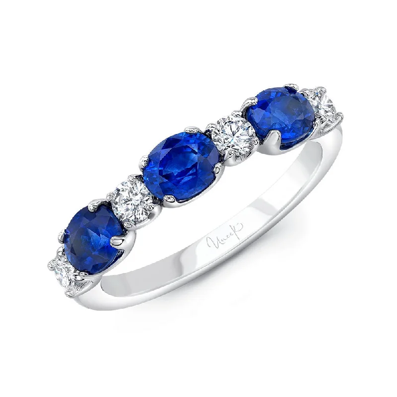 Trendy Engagement Rings With Birthstones-Uneek Precious Collection Straight Oval Shaped Blue Sapphire Anniversary Ring