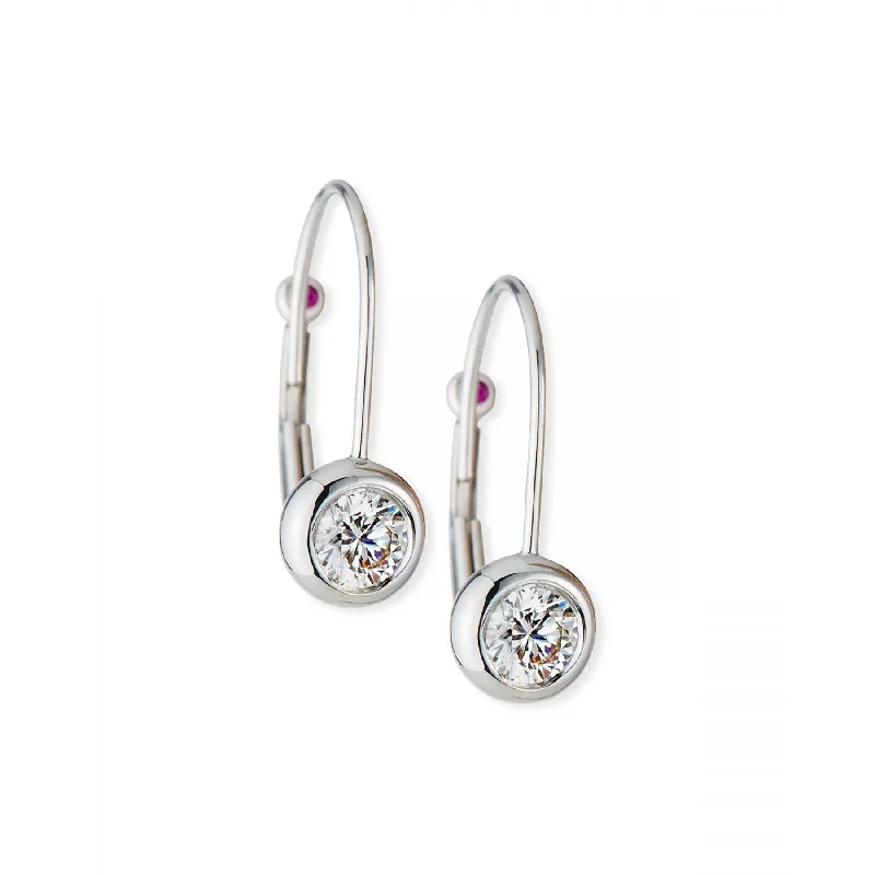 Vintage-Inspired Earrings With Pearls-18kt White Gold Tiny Treasures Diamond Bezel Euro Drop Earrings