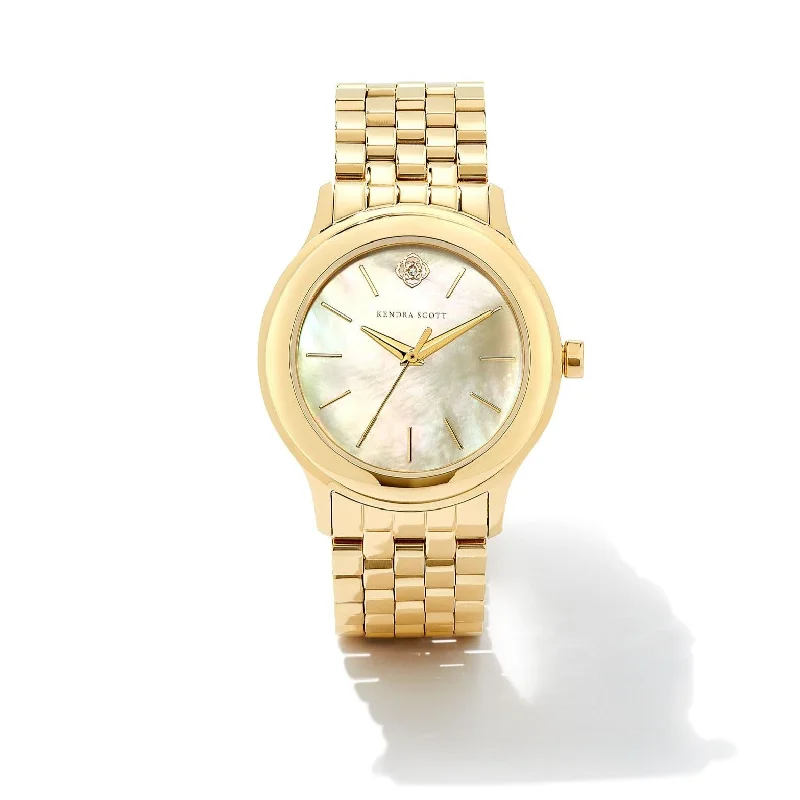 High-End Swiss Watches For Men-Kendra Scott | Alex Gold Tone Stainless Steel 35mm Watch in Ivory Mother-of-Pearl