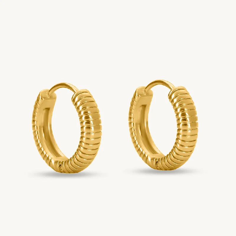 Elegant Gold Earrings For Day Wear-Classic Textured Hoops