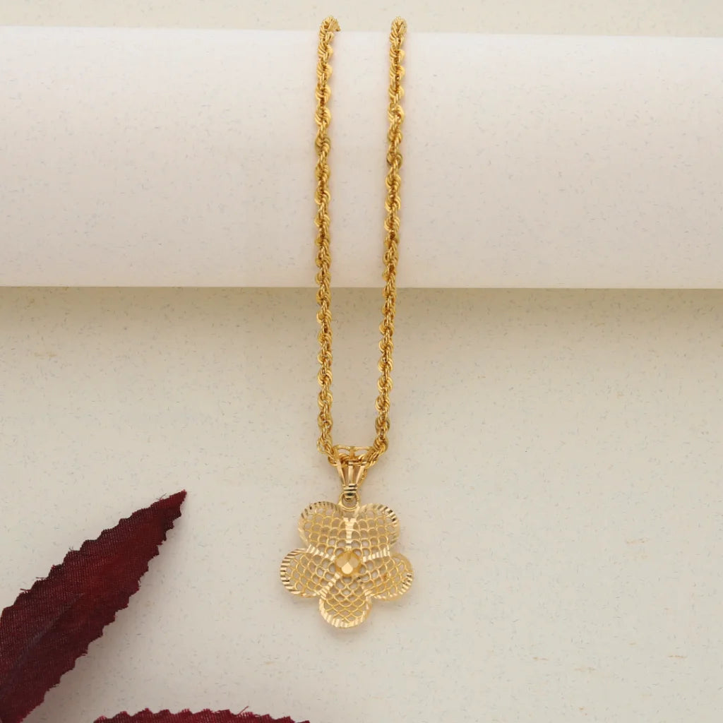 Custom Crystal Necklace For Personalized Gifts-Gold Necklace (Chain with Gold Flower Shaped Pendant) 21KT - FKJNKL21K7550