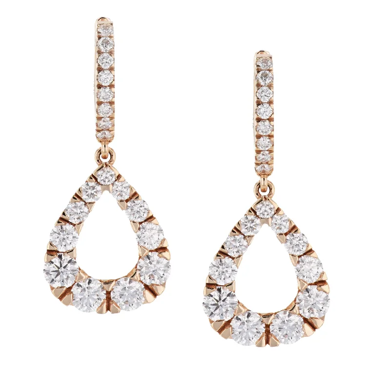 Custom Earrings For Anniversary Gifts-Pave Diamond Rose Gold Hoop Drop Earrings