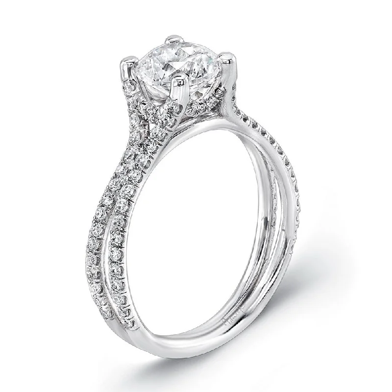 Classic Solitaire Rings For Engagement Proposals-Uneek Round Diamond Non-Halo Engagement Ring with Pave Double Shank