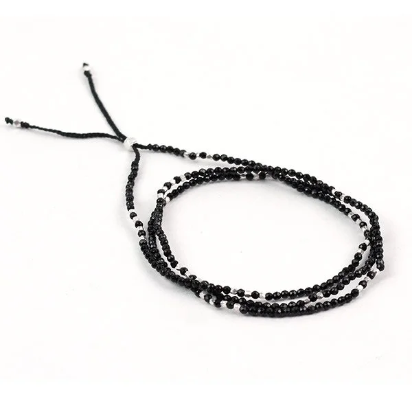 Long Crystal Necklace For Evening Wear-CHALISA T.. / Onyx 2mm cut beads 2 way accessory necklace/bracelet