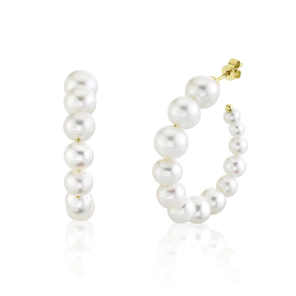 Unique Hoop Earrings For Casual Wear-Coco Cultured Pearl Yellow Gold Hoop Earrings