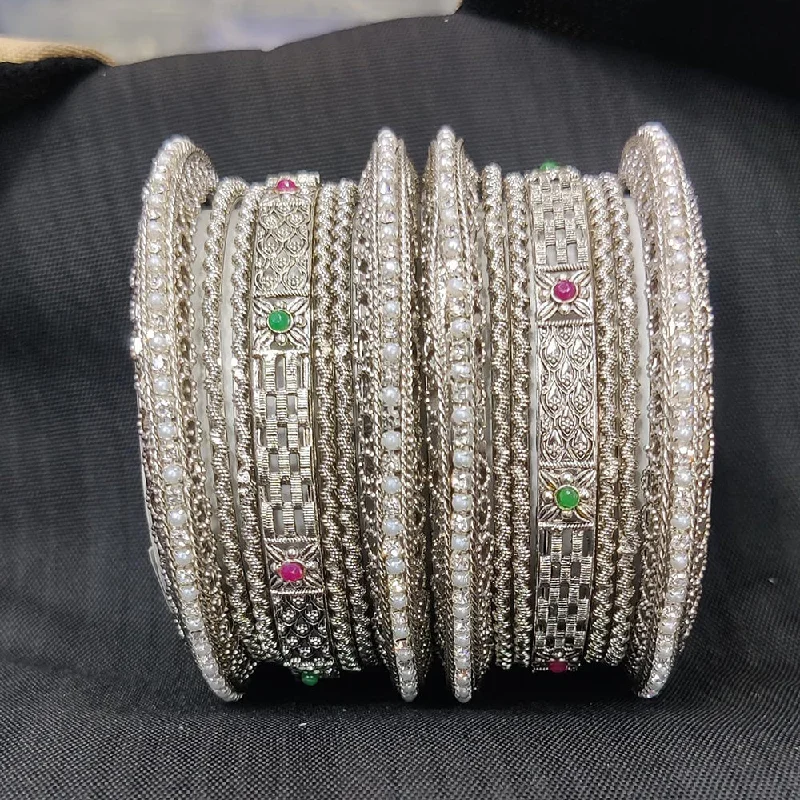 Sparkling Custom Gold Wedding Bangles For Fashion Brides-Pooja Bangles Silver  Plated Pota Stone And Pearl Bangles Set