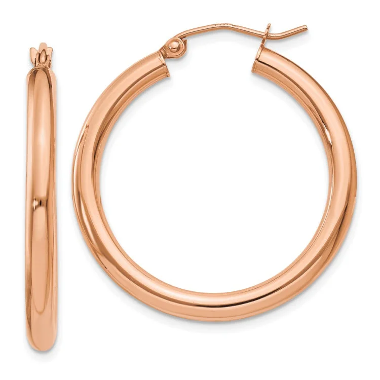 Silver Earrings With Birthstones For Gifts-14k Rose Gold Polished 3mm Lightweight Tube Hoop Earrings