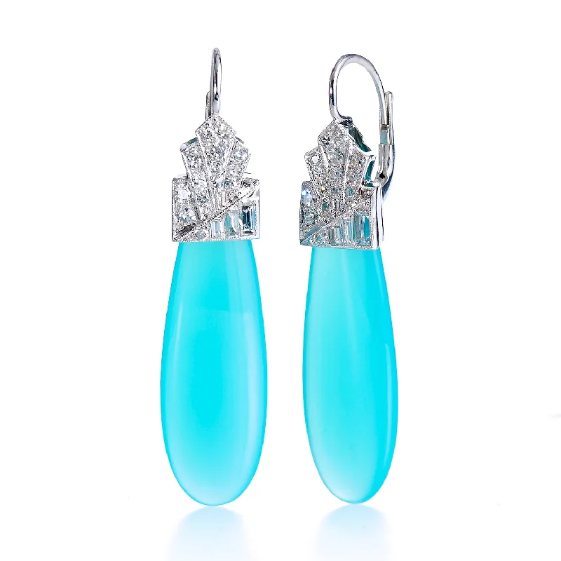 Boho Chic Earrings For Fashion-Laguna Agate Diamond Platinum Drop Earrings