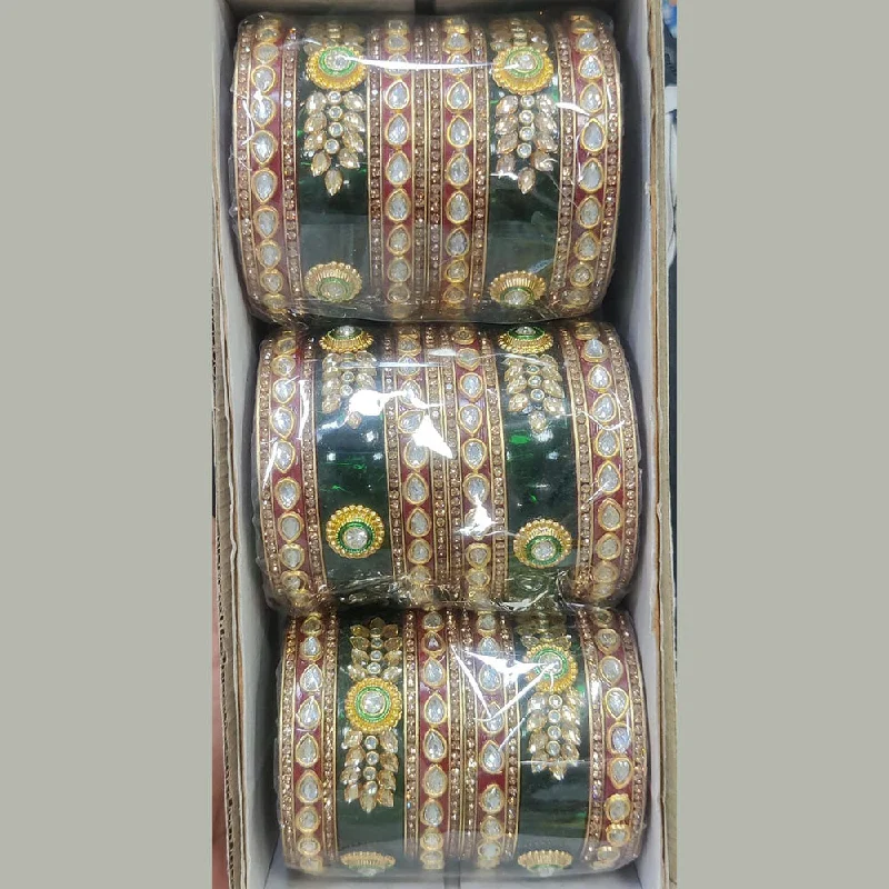 Classic Custom Wedding Bangles With Gemstones-Pooja Bangles Gold Plated Kundan Bangle Set