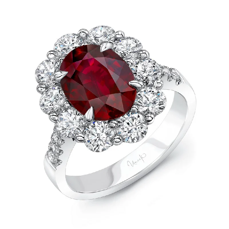 Personalized Wedding Rings For Custom Style-Uneek Precious Collection Halo Oval Shaped Ruby Engagement Ring