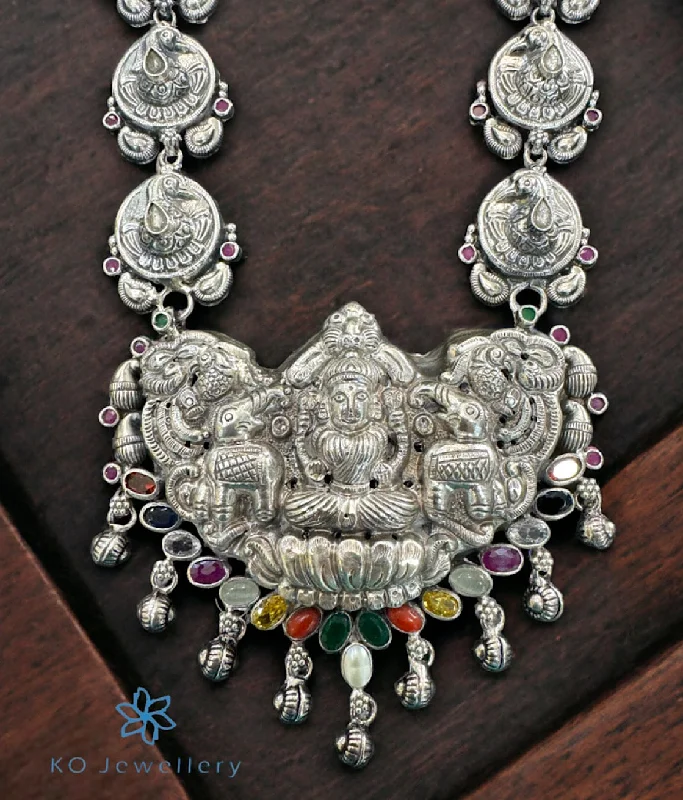 Simple Crystal Necklace For Weddings-The Lakshmi Navilu Silver Navratna Necklace