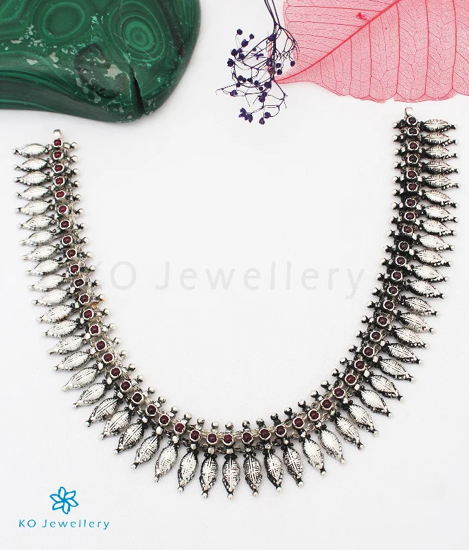 Handcrafted Gold Necklace For Weddings-The Mridula Silver Necklace (Red/Oxidised)