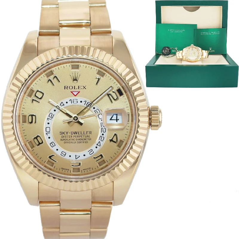 Luxury Watches With Diamonds-2017 MINT Rolex Sky-Dweller Yellow Gold Champagne Arabic 326938 Watch Box