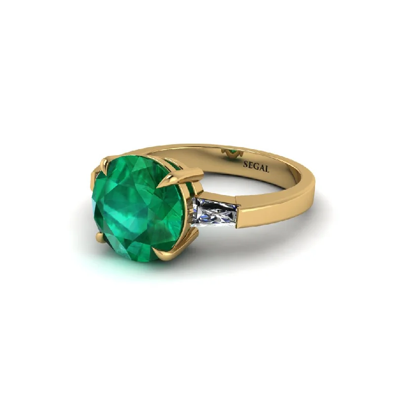 Simple Gold Wedding Bands For Brides-3 Stone Round Cut Emerald With 2 Baguettes Engagement Ring - Gwendolyn No. 4